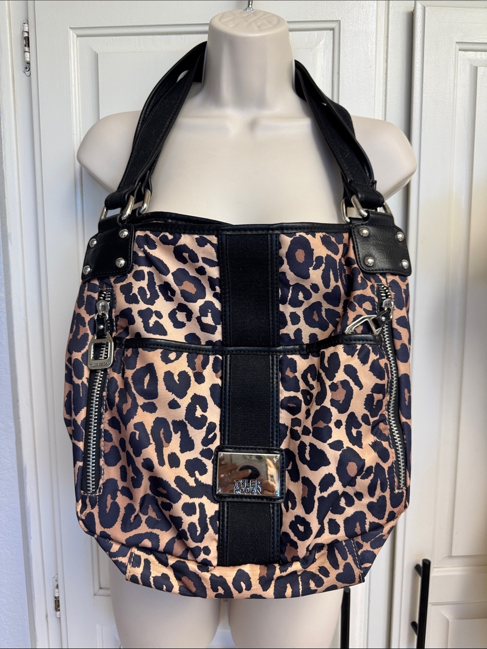 Tyler Rodan Black and Tan Leopard Shoulder Bag